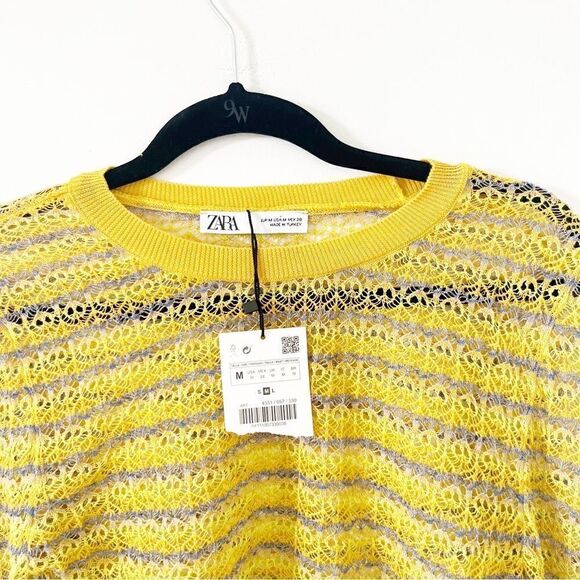 BNWT Zara Yellow Pointelle Knit Lightweight Crop Sweater - Picture 9 of 14